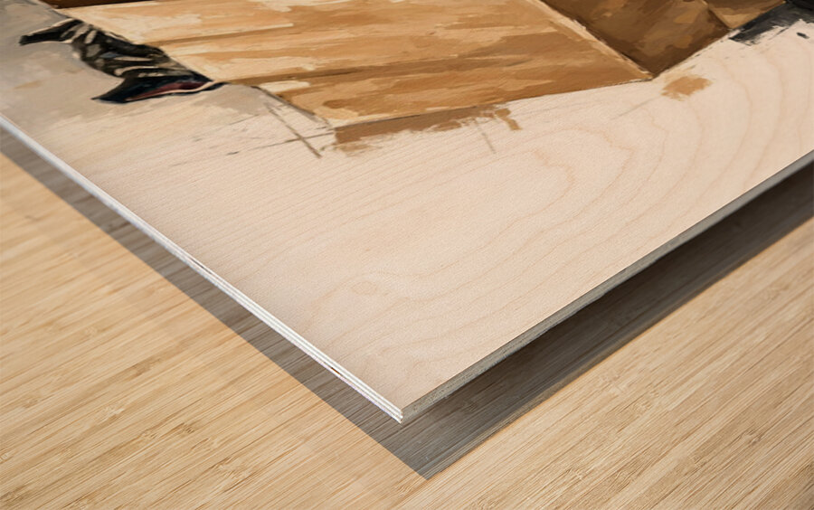 Happy Cane Corso Puppy Emerges From Shopping Bag Fun Wood print