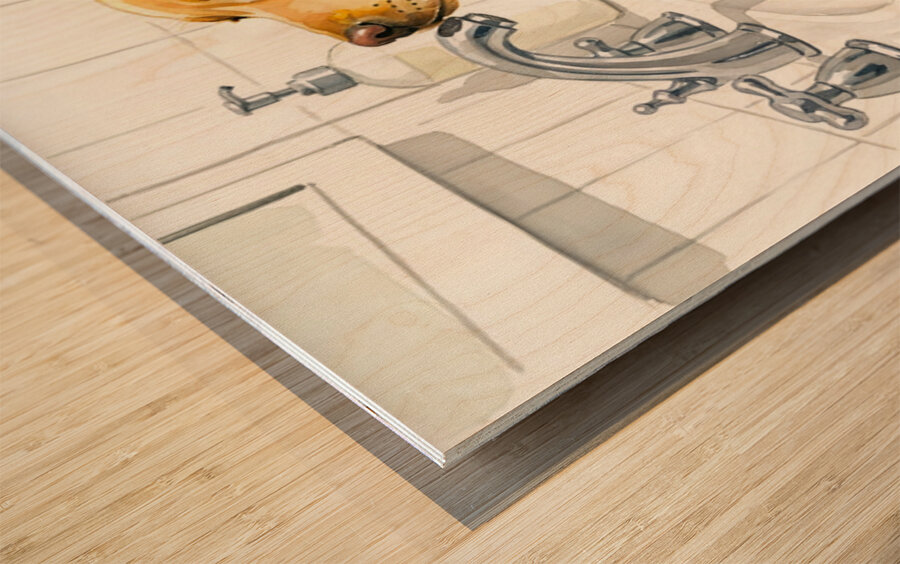 Worried Puppy Waits In Bathroom Sink Wood print