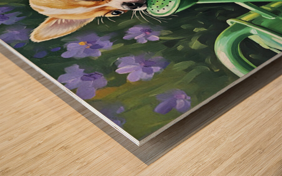 Chihuahua Puppy Discovers Garden Watering Can Wood print