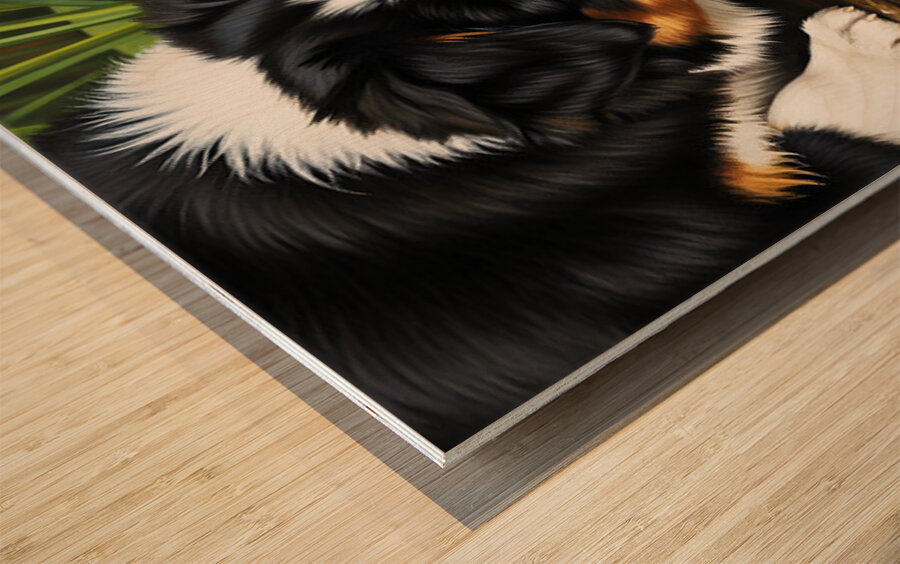 Australian Shepherd Puppy Discovers A Quiet Pond Wood print