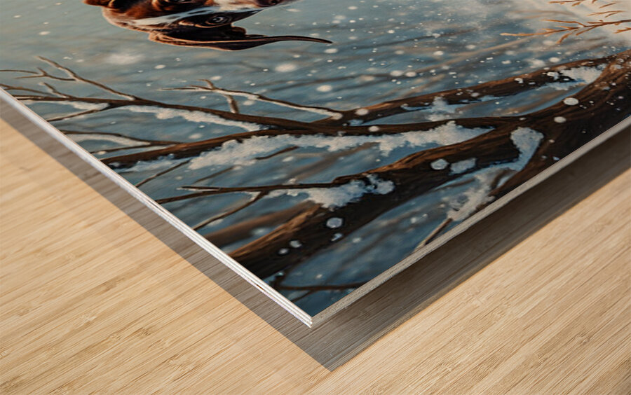 Sleepy Puppy Rests After Snow Adventure In Sweater Wood print