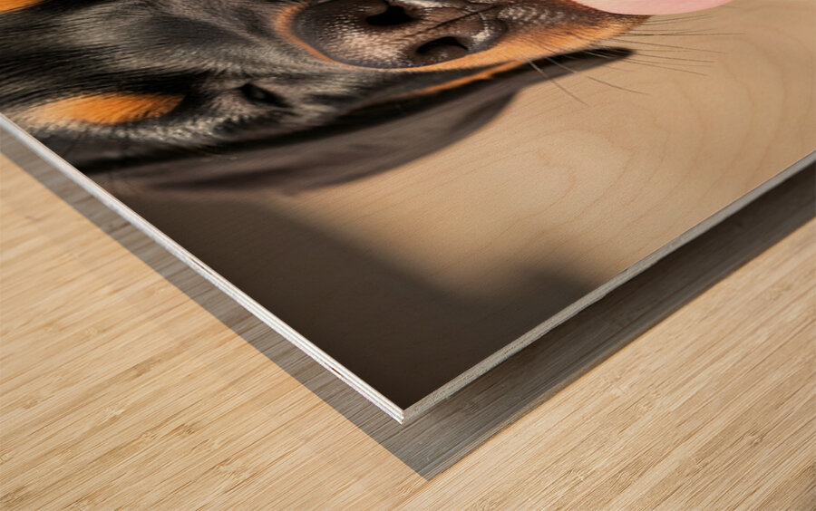 Happy Rottweiler Puppy After Tasty Discovery Wood print