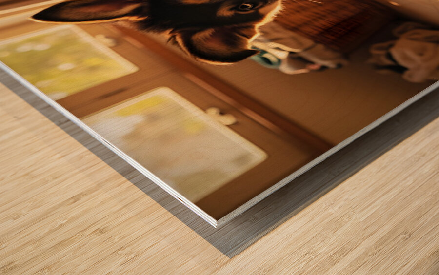 Puppy Makes His Escape With Sock Wood print