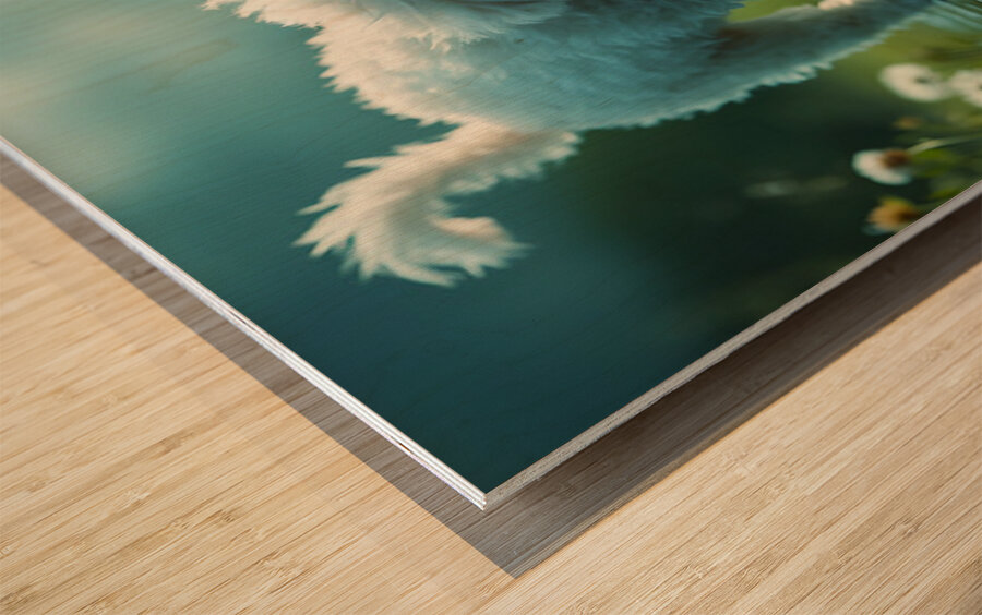 Poodle Puppy Discovers Her Reflection In A Puddle Wood print