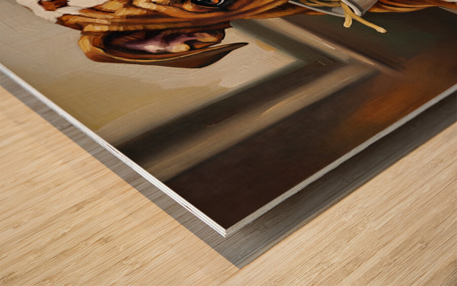 Bulldog Puppy Discovers Spaghetti Dinner Wood print