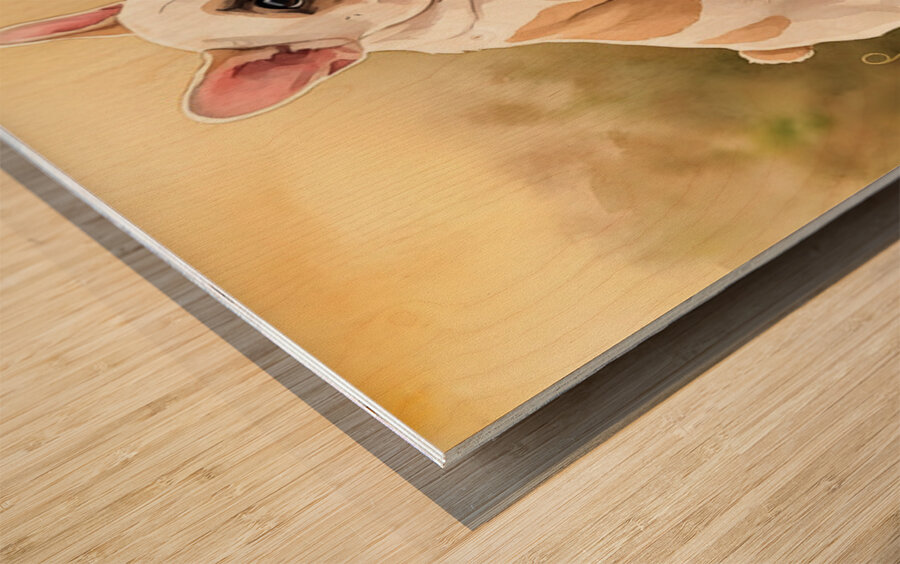 Happy French Bulldog Puppy Rests In Pumpkin Patch Wood print