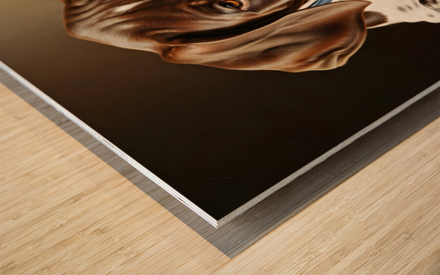 German Shorthaired Pointer Puppy Discovers Shopping Bag Wood print