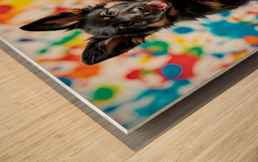 German Shepherd Puppy Gets Clean After Art Adventure Wood print