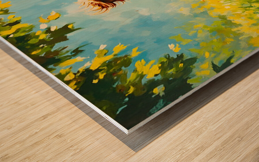 Exhausted Golden Puppy Rests After Helicopter Play Wood print