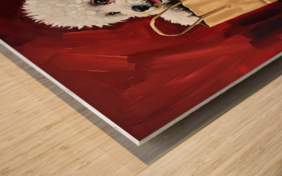 Bichon Frise Puppy Discovers Mysterious Shopping Bag Wood print