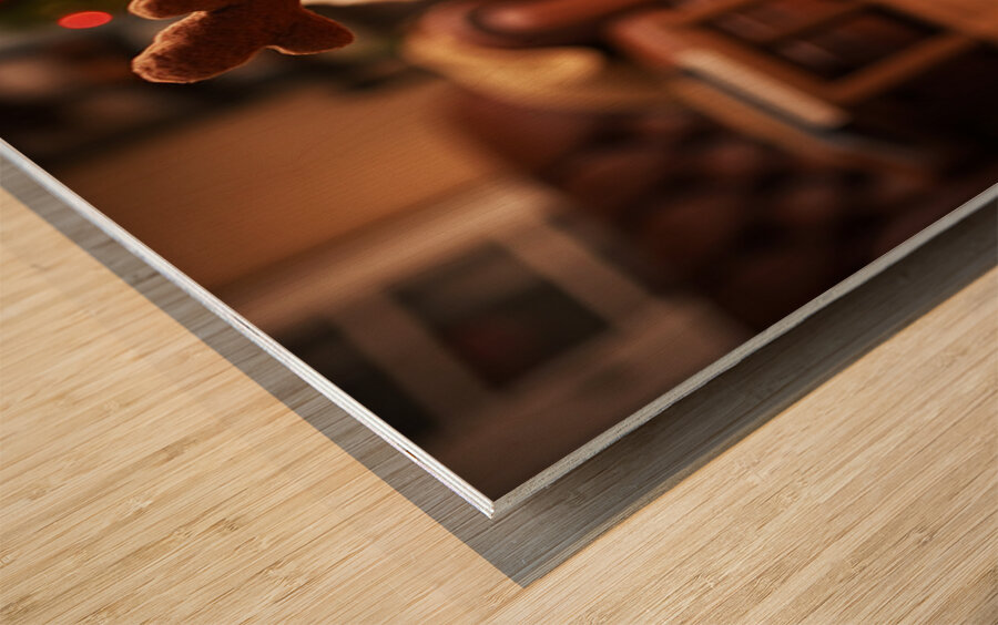 Confused Labrador Puppy With Reindeer Antlers Indoors Wood print