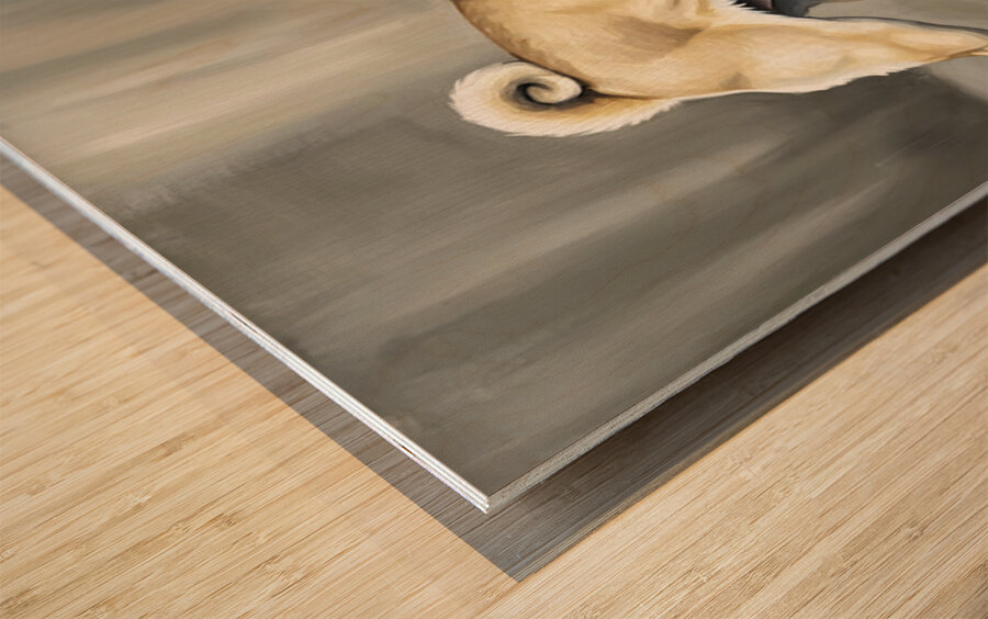 Pug Puppy Discovers Big Blue Backpack Wood print