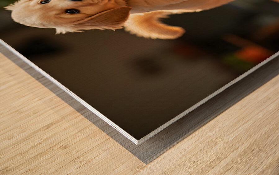 Golden Retriever Puppy Reaches For Plant Pot Wood print