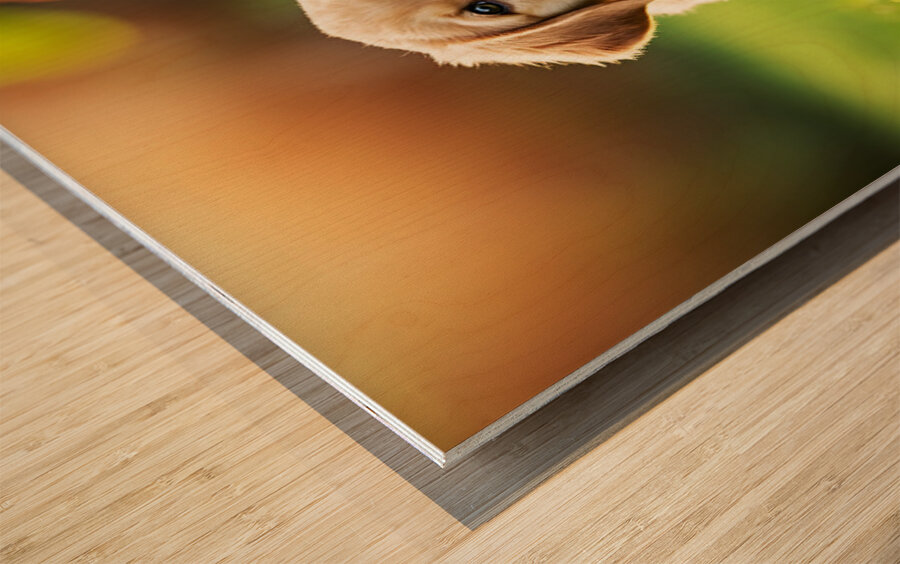 Tired Puppy Rests After Leash Adventure Wood print