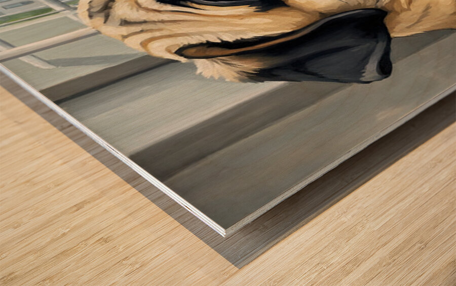 Pug Puppy Sits Proudly After Successful Guard Duty Wood print