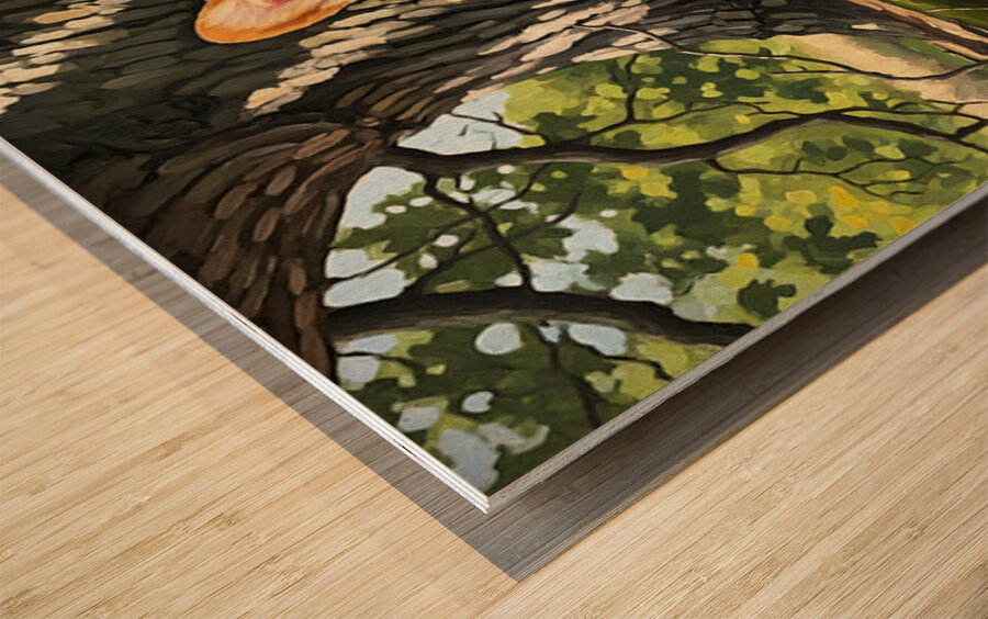 Content Corgi Puppy Dreams Under Tree Shade Wood print