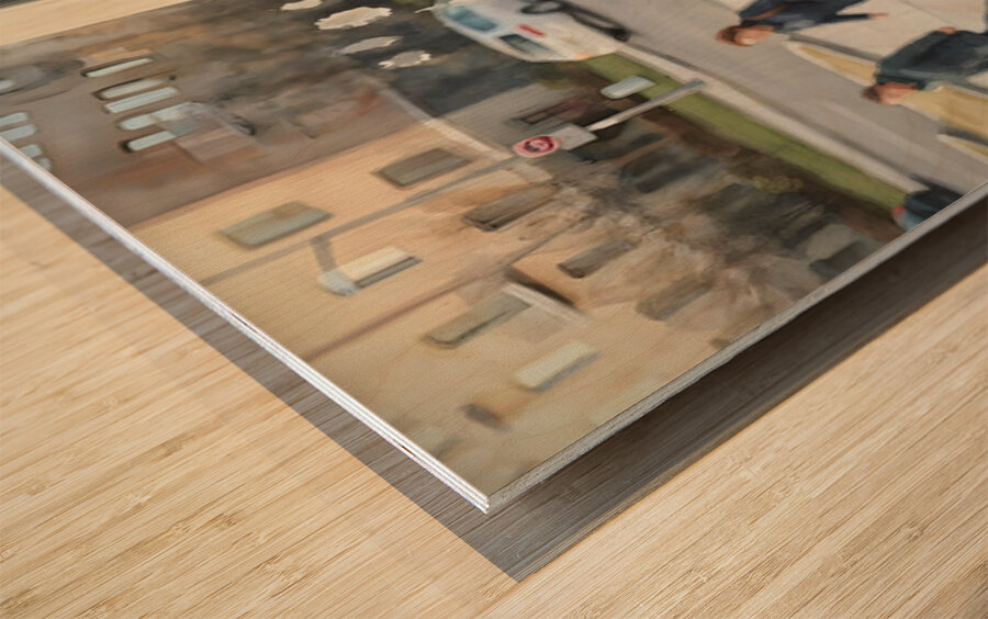 Husky Puppy Discovers City Life From Window Perch Wood print