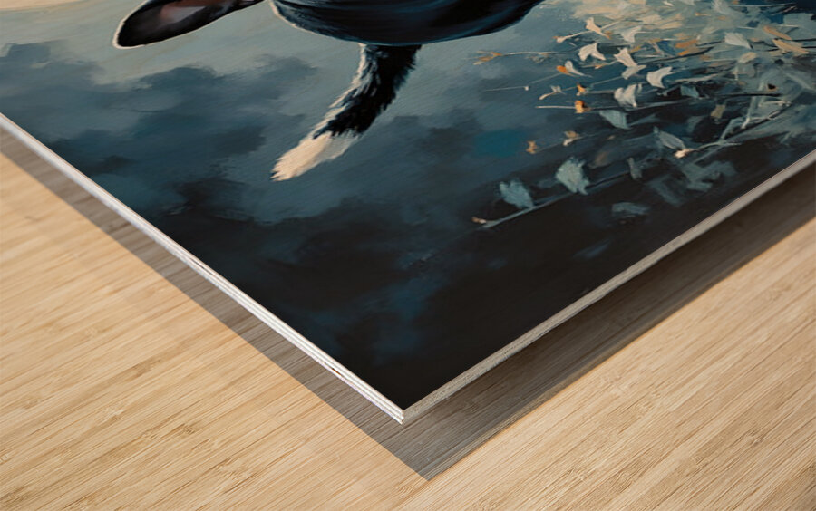 Boston Terrier Puppy Discovers Mysterious Nighttime Shadows Wood print